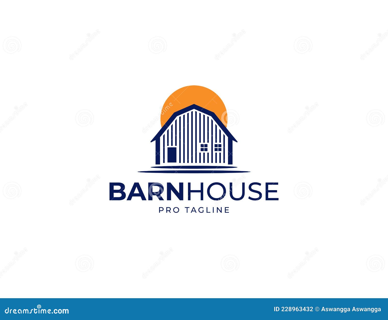 Barn House Farm Logo with Sunset or Sun Illustration Stock Vector