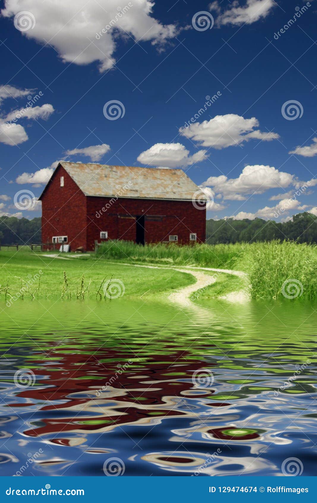 Barn and River stock photo. Image of green, nature, england 129474674
