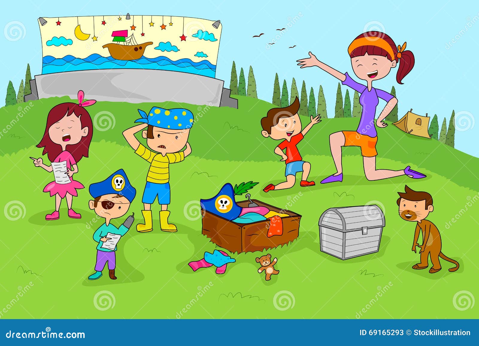 Barn Som Tycker Om Koloniaktiviteter Vektor Illustrationer