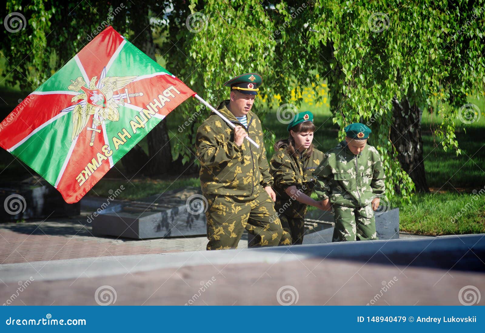 Barnaul,Russia-may 28, 2019.Former soldiers celebrating the Day of border guard