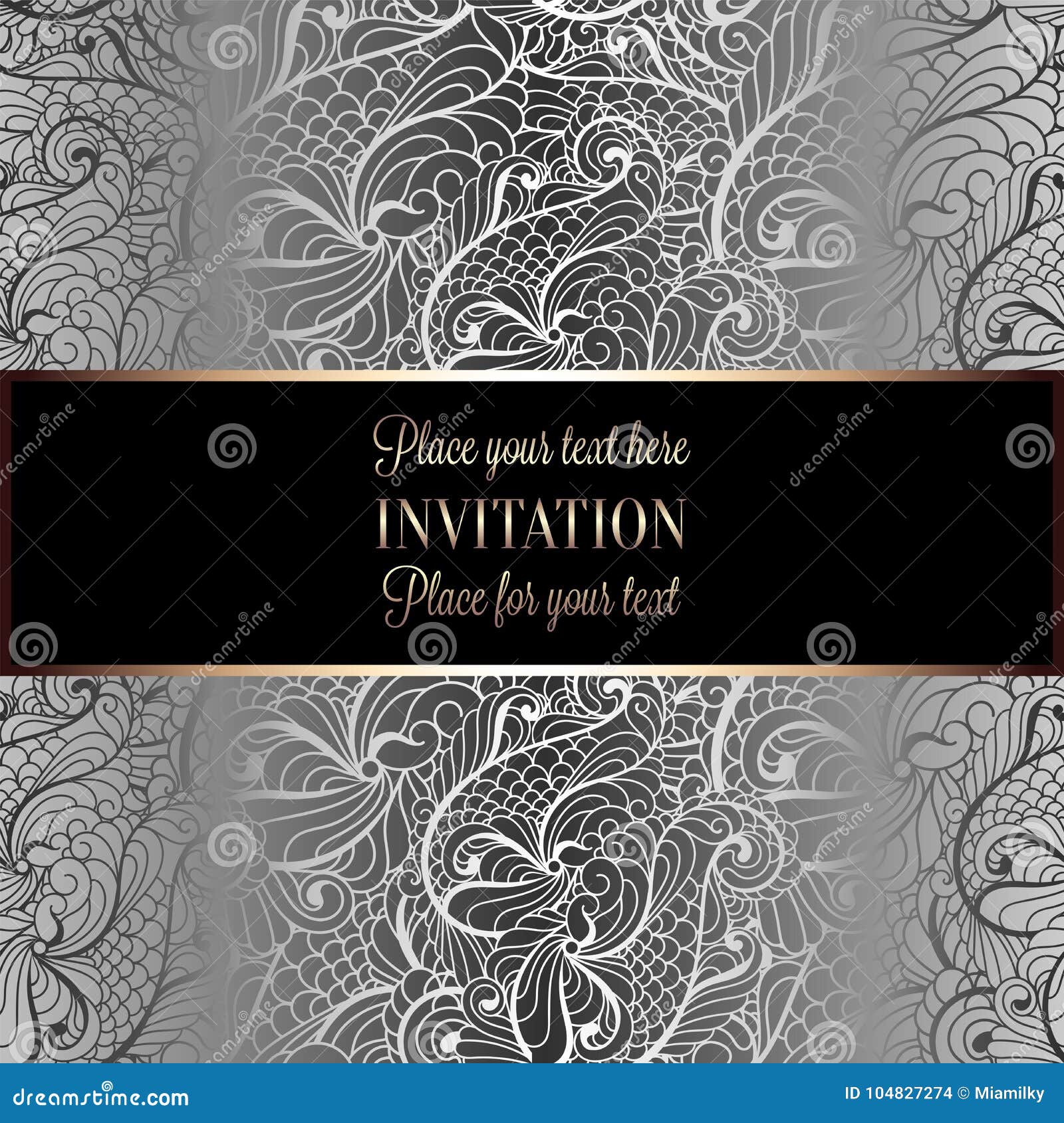 vintage baroque wedding invitation template stock vector black and silver invitation templates