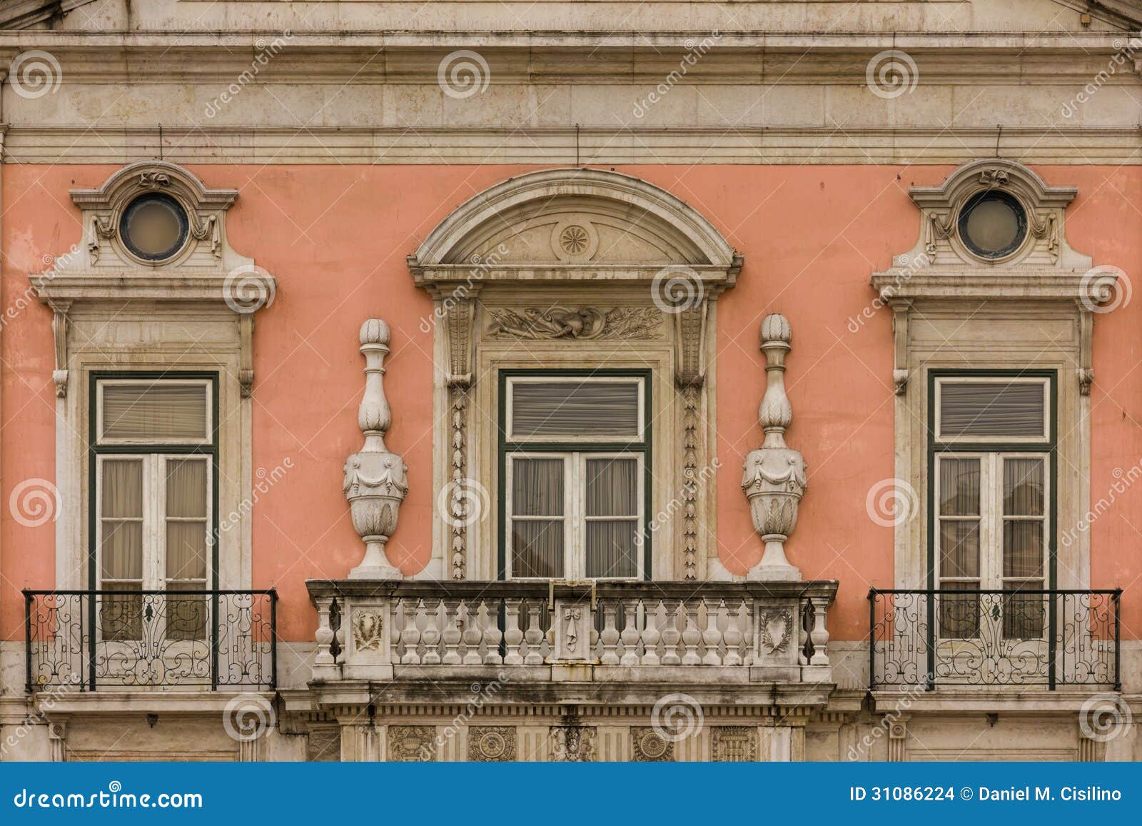 baroque balcony and windows. foz palace. lisbon. portugal