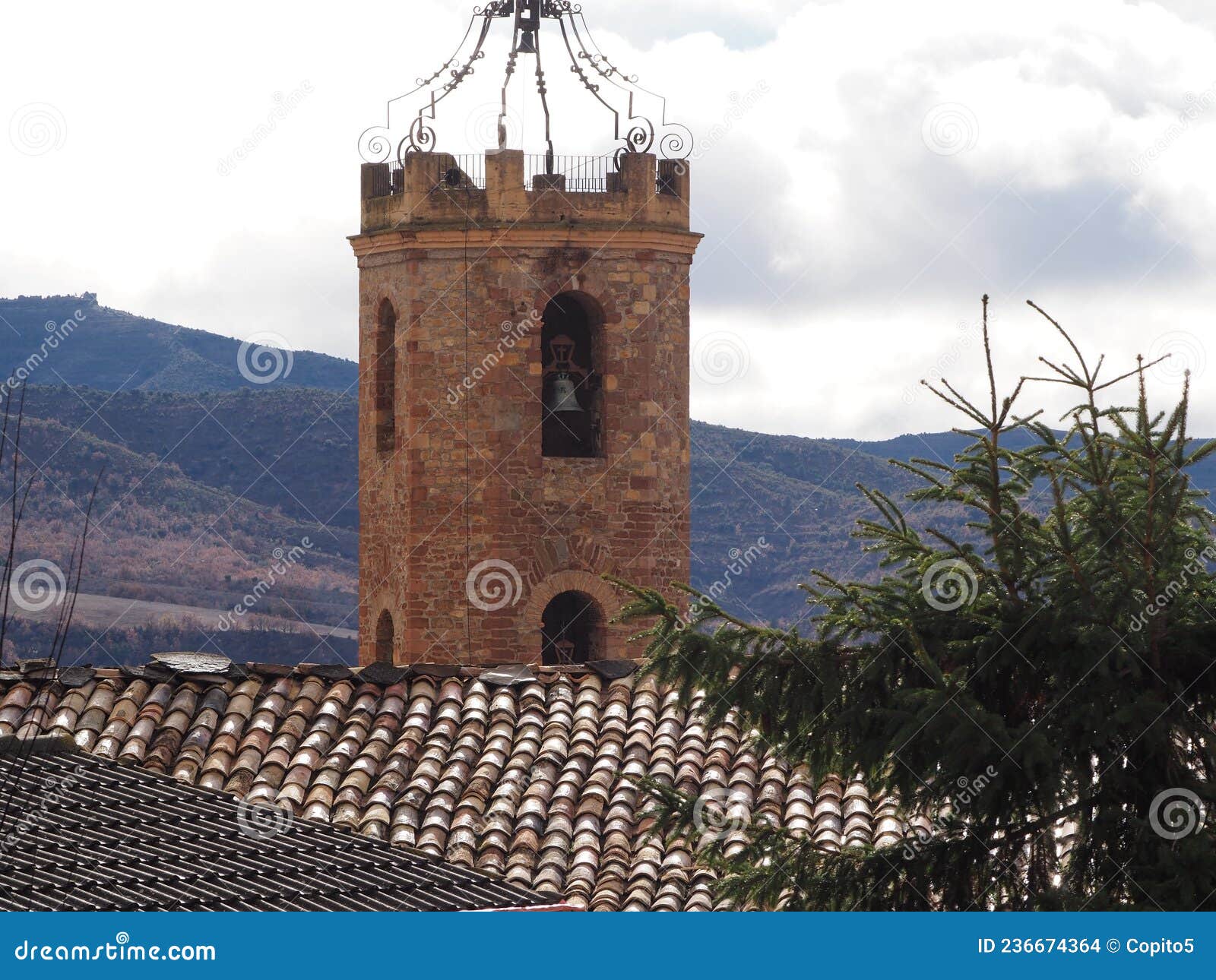 bell tower of the church of san benito de aren, huesca, aragon, spain, europe