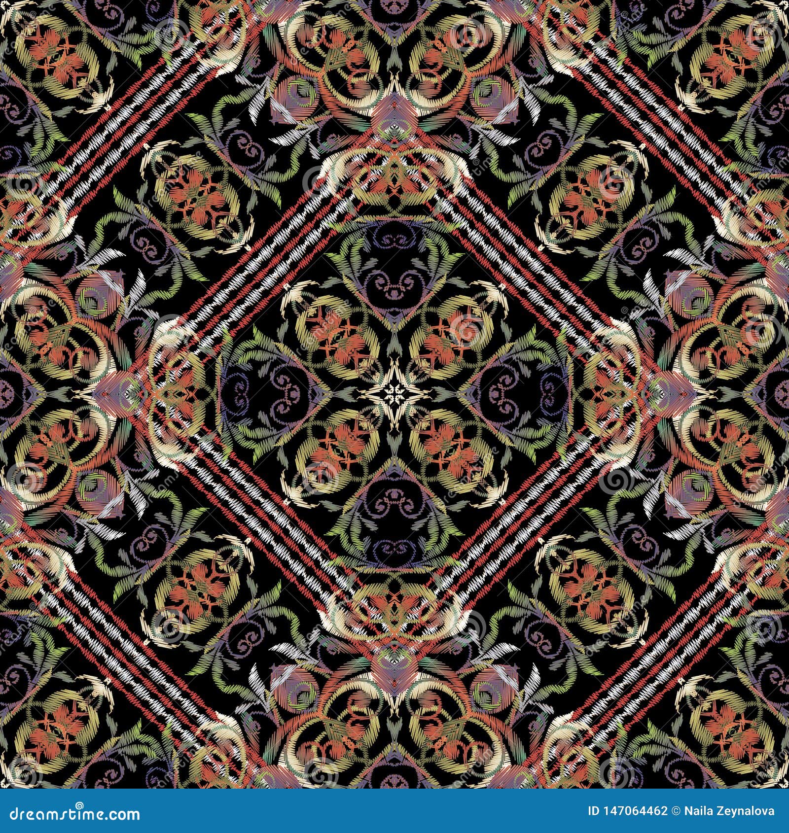 Baroque Damask Floral Embroidery Seamless Pattern. Vector Striped ...