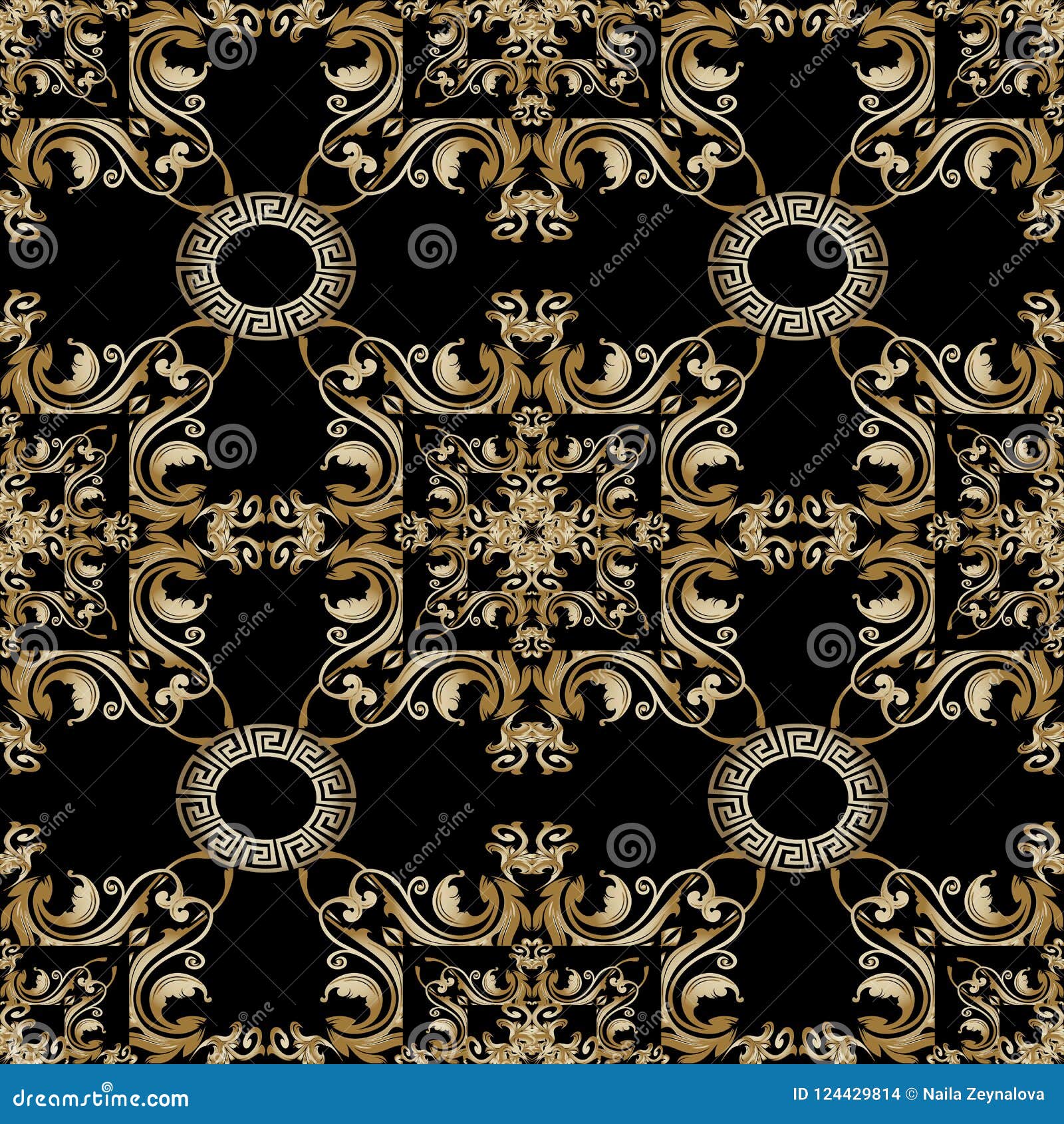 Baroque Floral Vector Seamless Pattern. Abstract Geometric Orna Stock ...