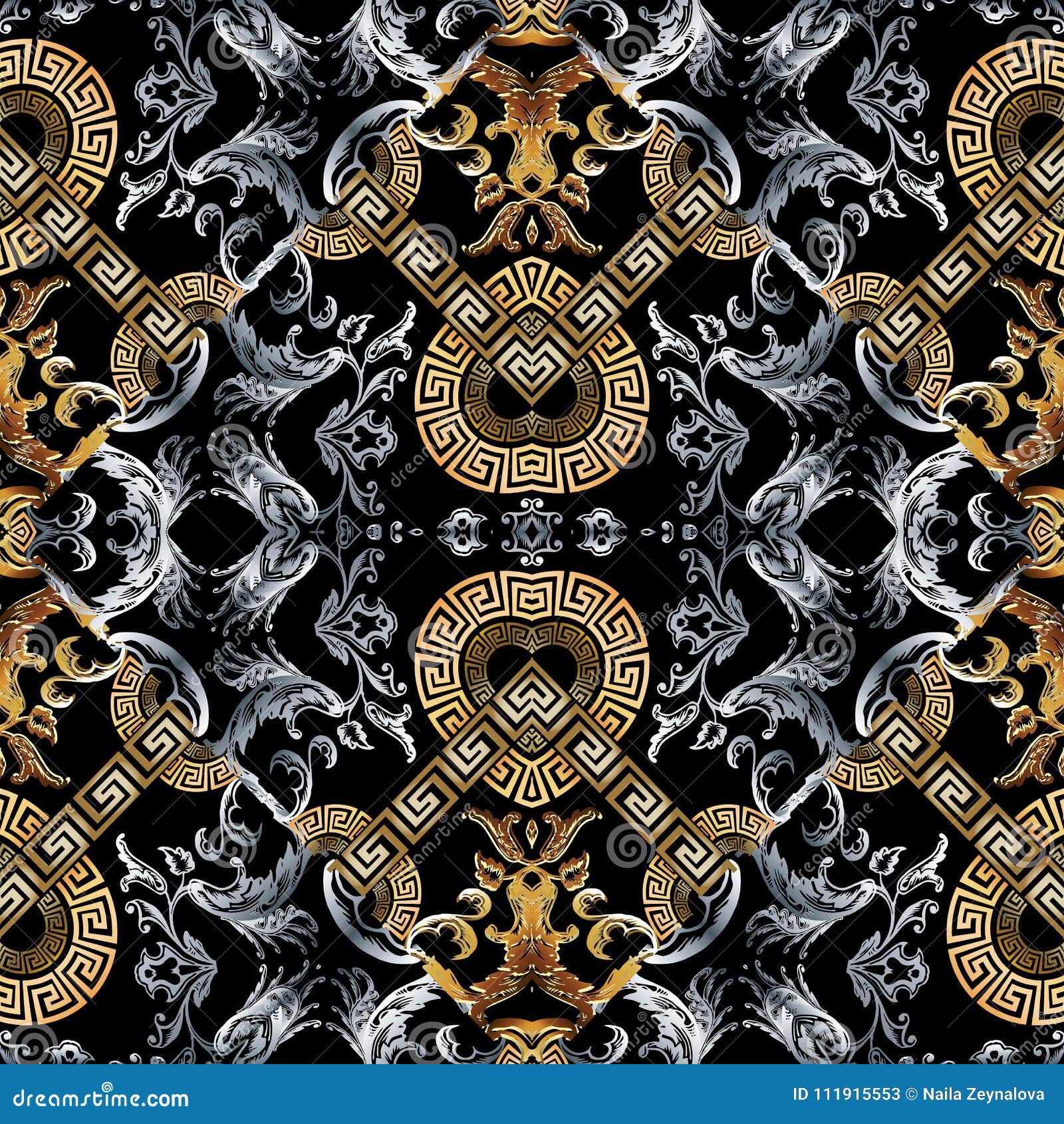 Baroque Seamless Pattern. Black Vector Damask Background Wallpaper with ...