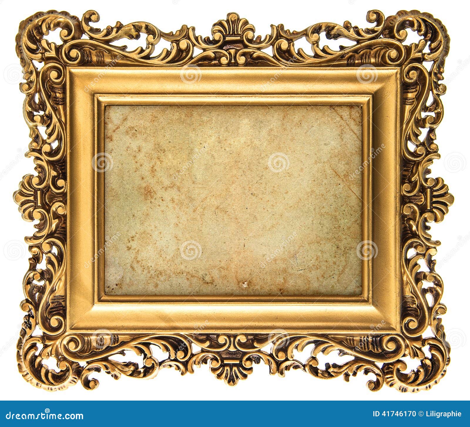 empty baroque frame with canvas for photo and picture stock image