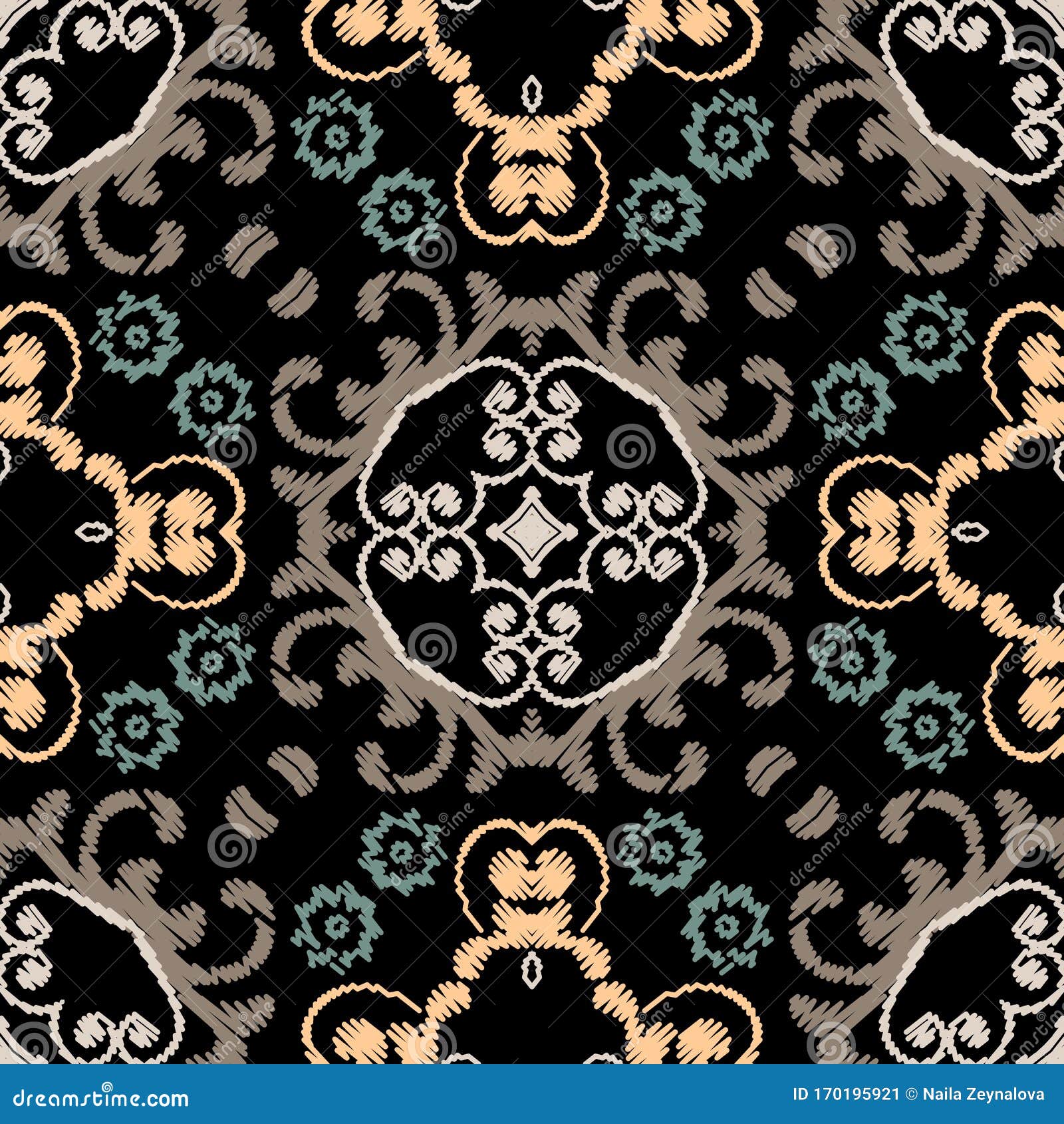 Baroque Textured Vector Seamless Pattern. Colorful Floral Embroidery ...