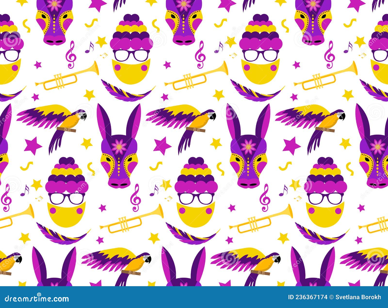 barranquilla carnival seamless pattern. colombian carnaval party endless texture, background, wallpaper. 