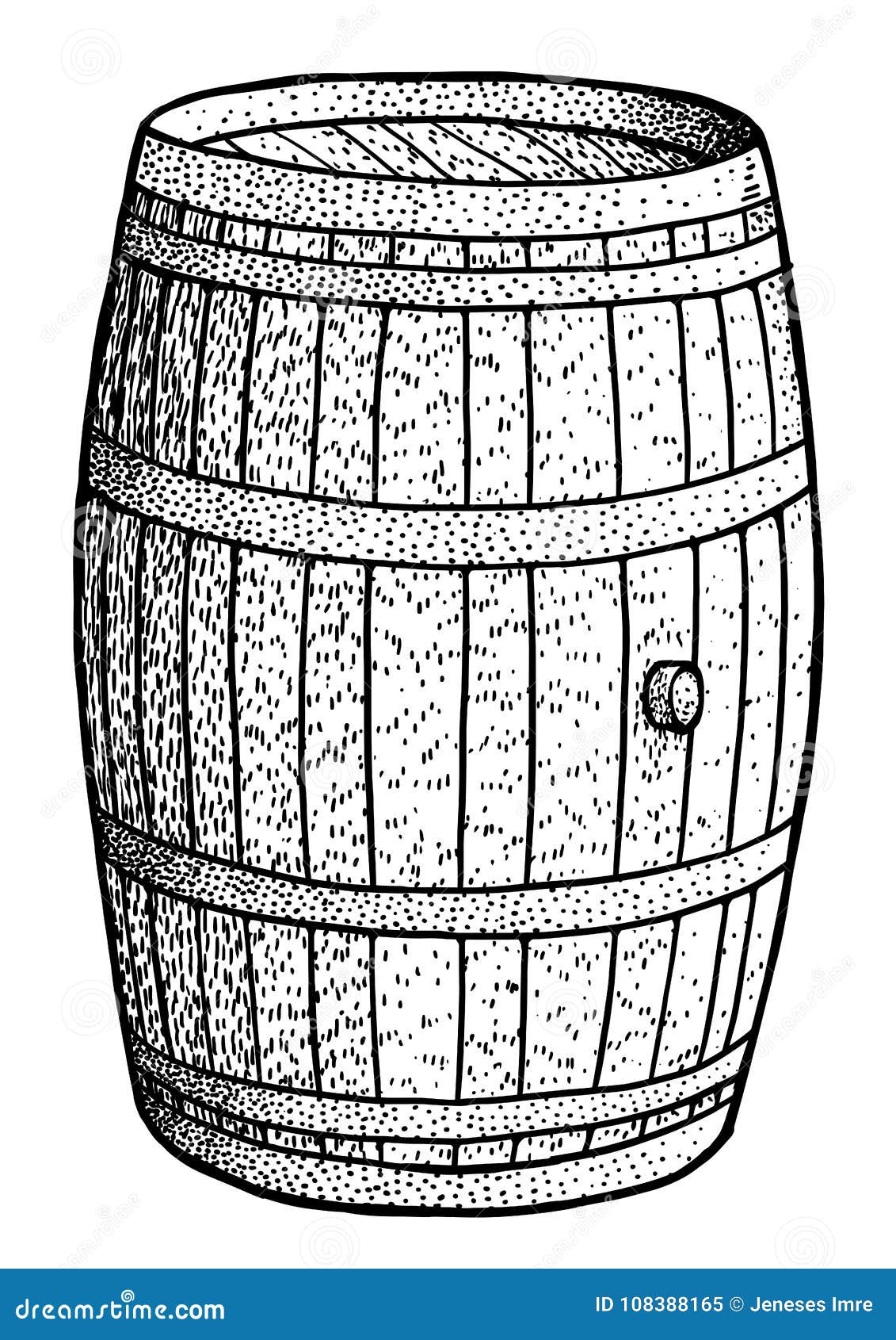 Wooden Barrel Illustration, Drawing, Engraving, Ink, Line Art, Vector