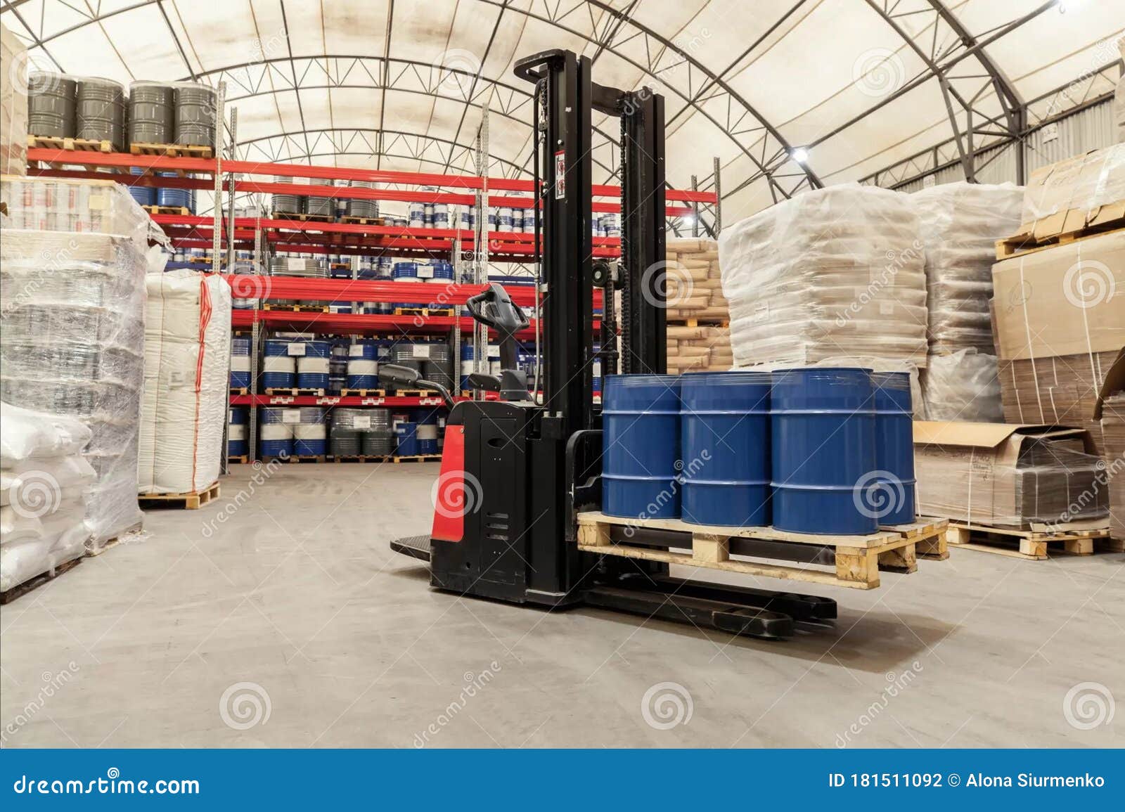 Barrel Forklift in Distribution Warehouse Stock Photo Image of