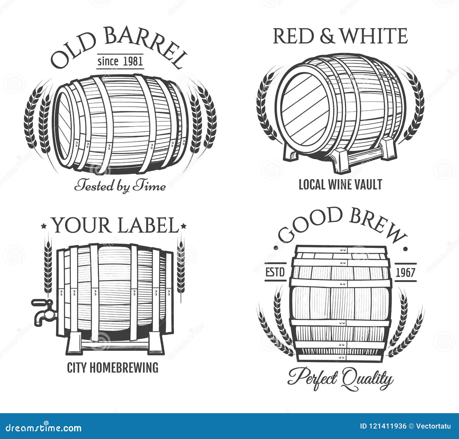 Barrel retro emblems stock vector. Illustration of engraving - 121411936