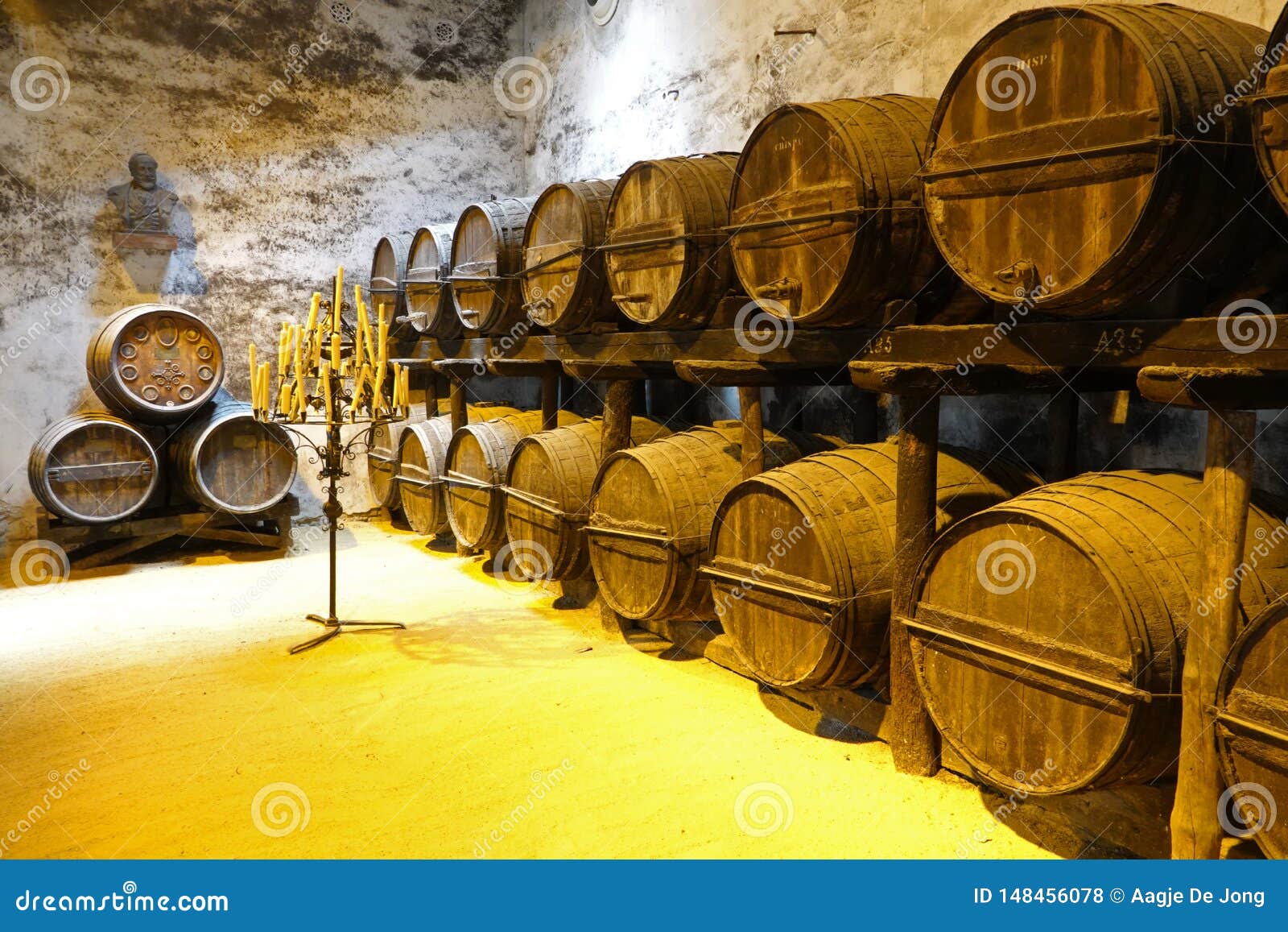 old sherry barrels in jerez de la frontera in andalusia, spain