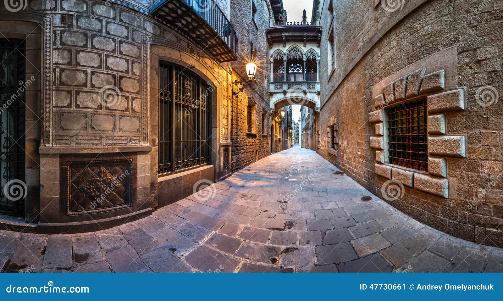 barri gothic quarter and bridge of sighs in barcelona, catalonia