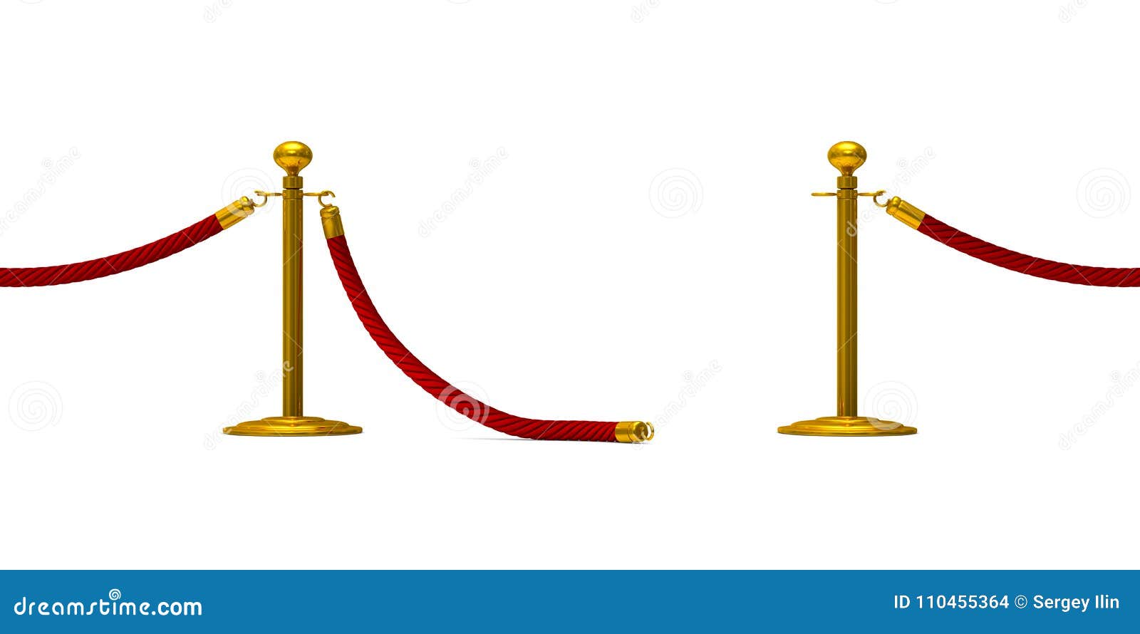 Barrier rope on white background. Isolated 3D illustration.