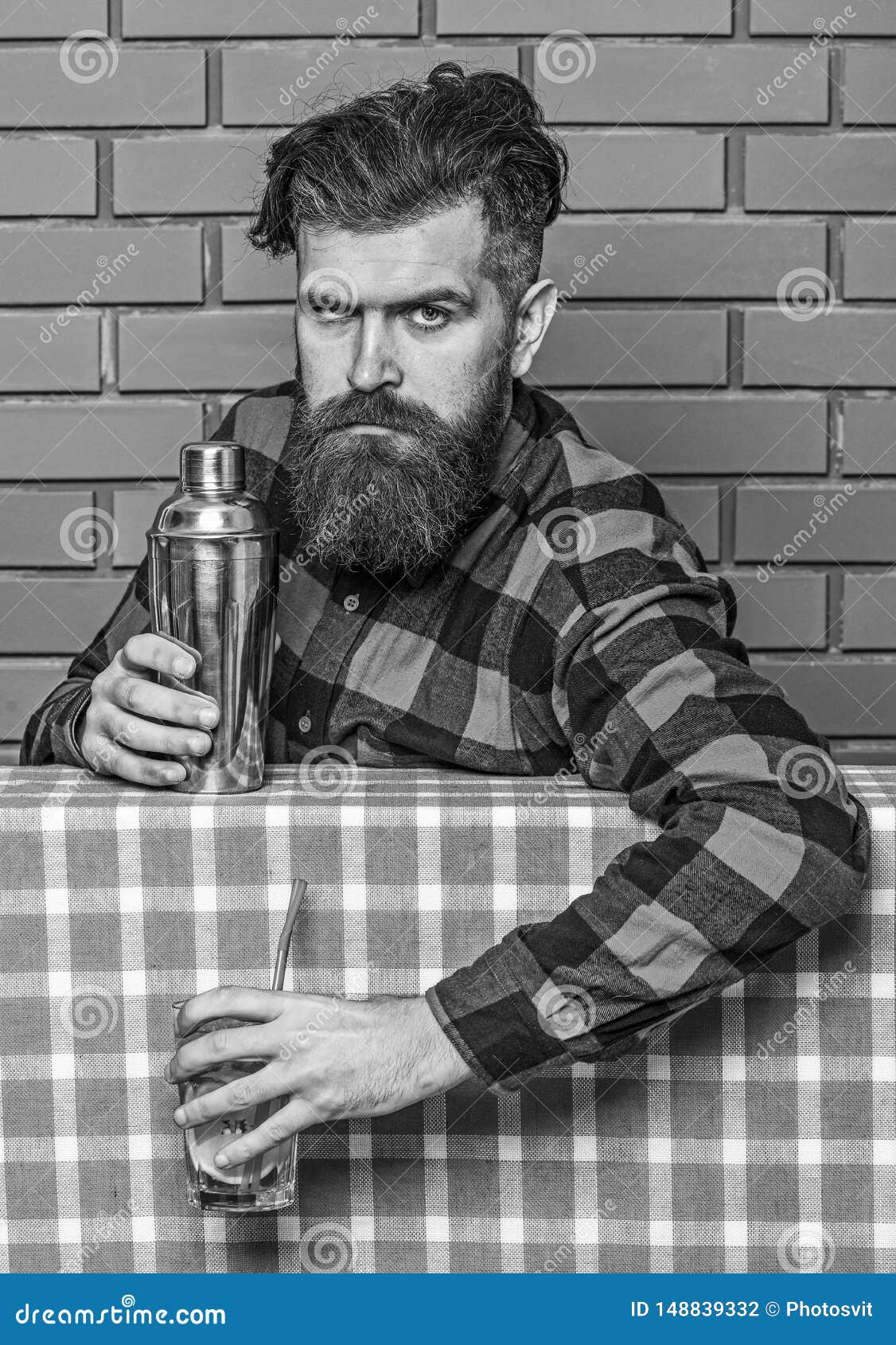 Bartender Concept. Barman with Long Beard and Mustache and Stylish Hair ...