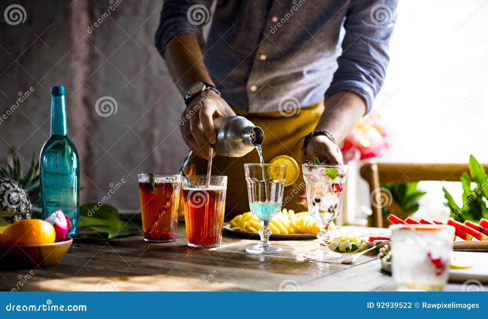 bartender guy working prepare cocktail skills