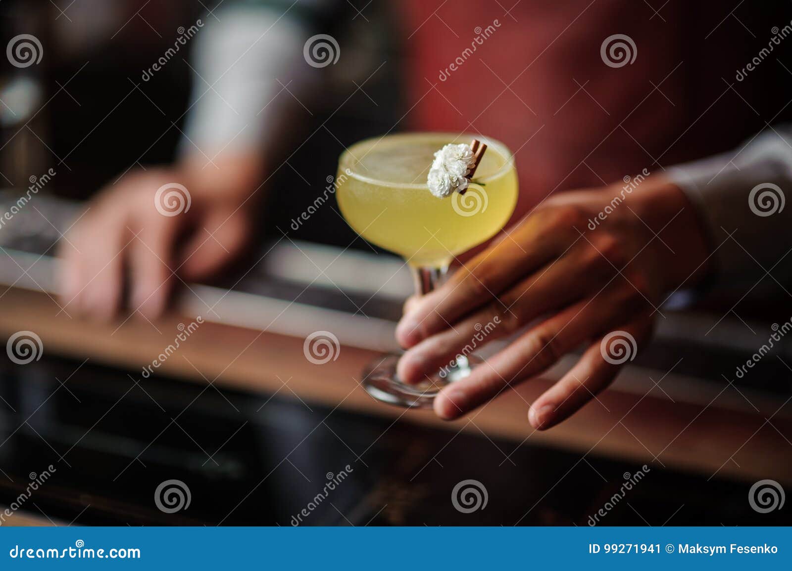 Bartender Hands with Cocktail on the Bar Stand Stock Image Image of