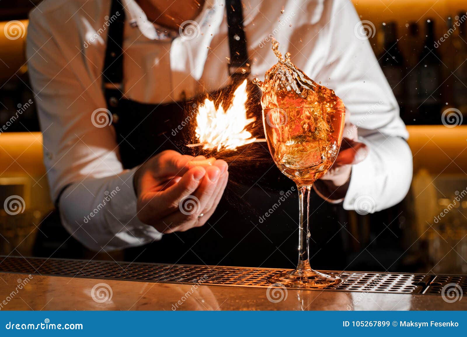 Bartender Making a Fresh Burning Cocktail with Fire Stock Image Image