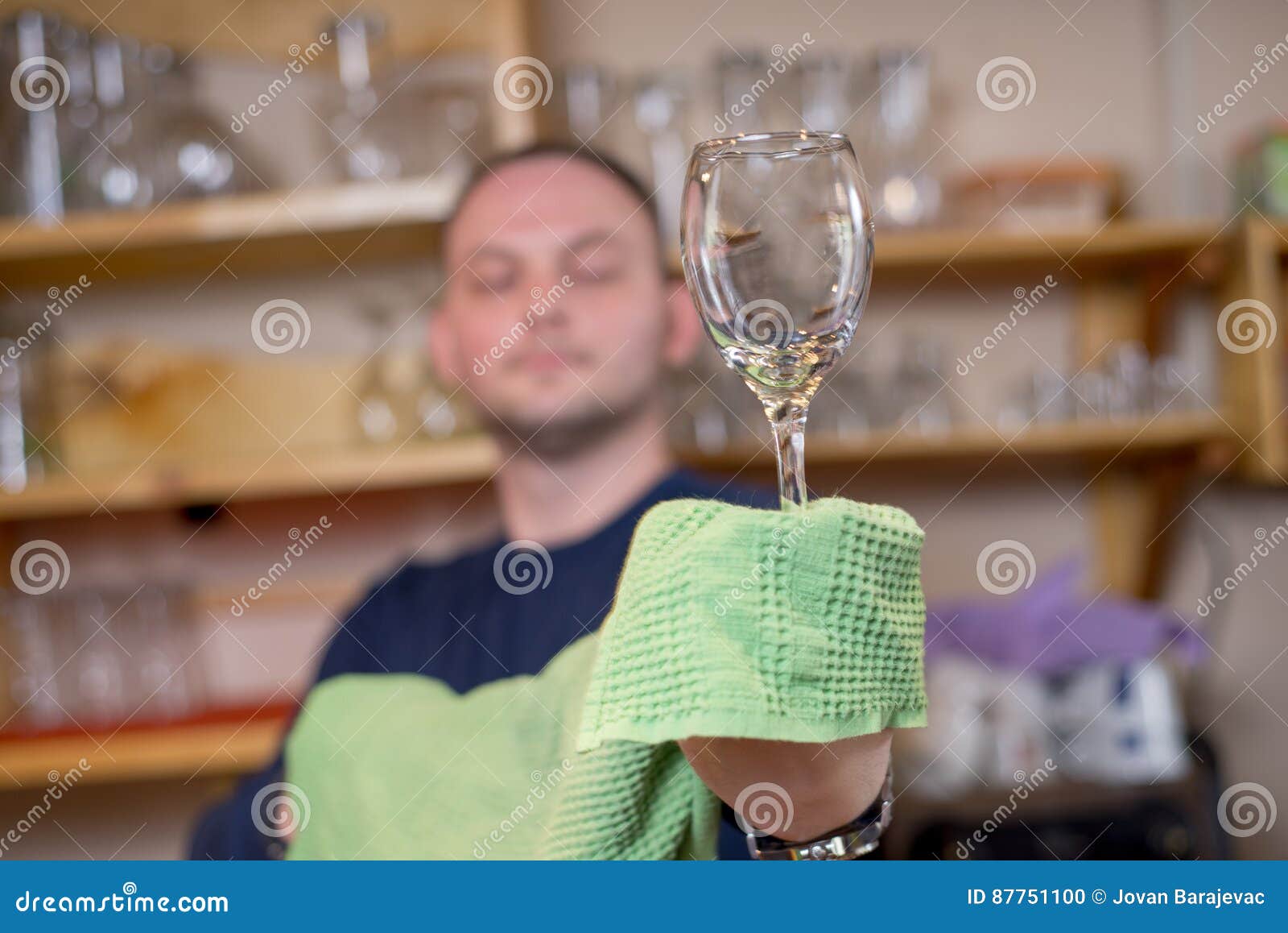 Bartender is Polishing Wine Glass Stock Photo Image of material