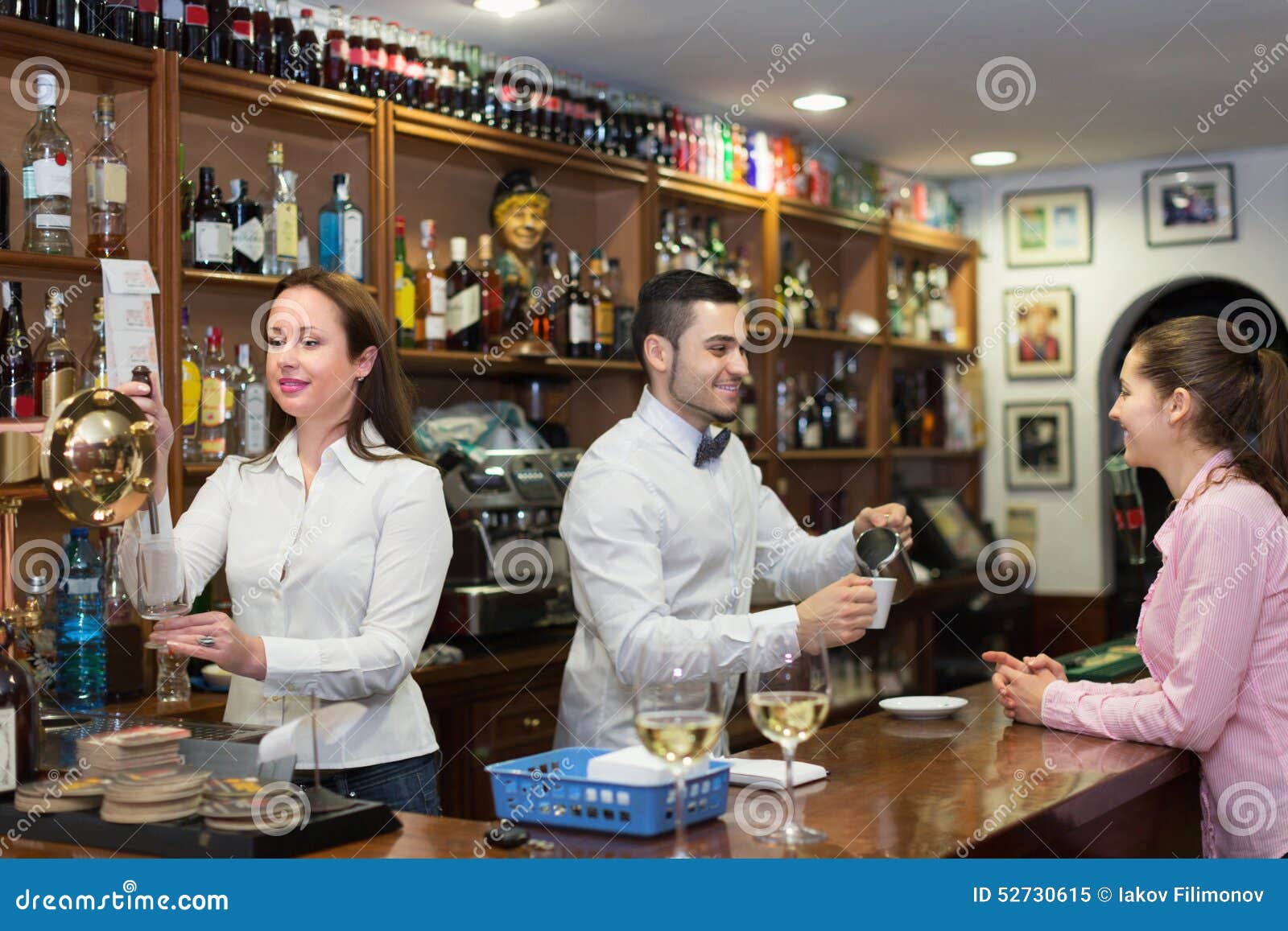 Bartender and Positive Barista Working Stock Image Image of girl