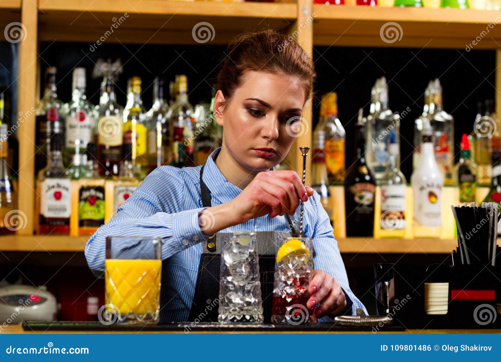 The Bartender Prepares Cocktails at the Bar Stock Photo - Image of hand ...