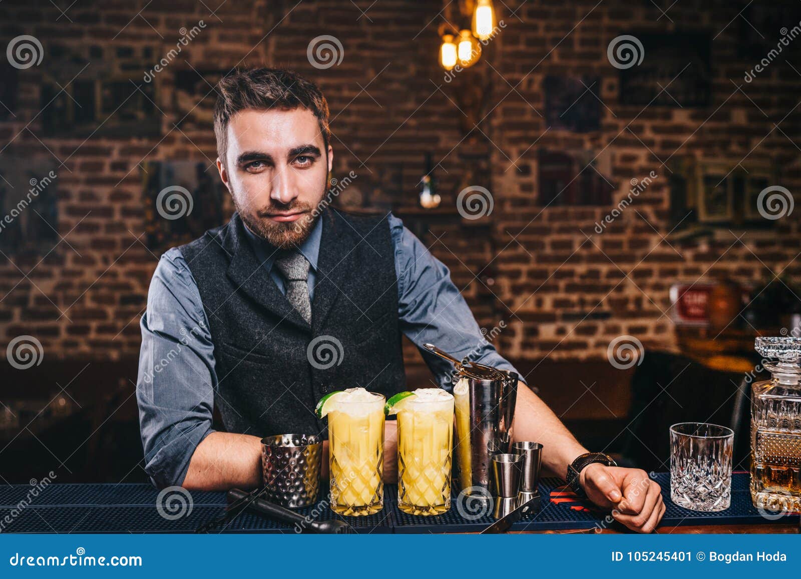Barman Serving Drinks, Working at Bar Stock Image Image of liquor