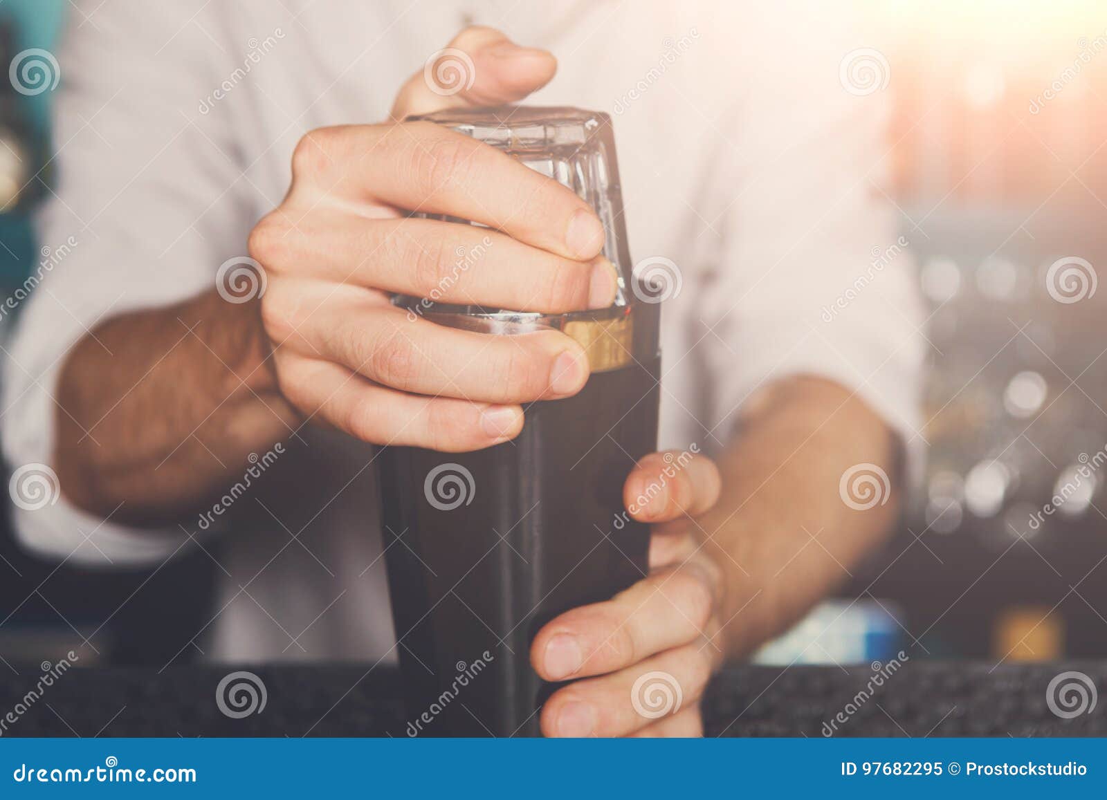Bartender Shaking and Mixing Alcohol Cocktail Stock Image Image of