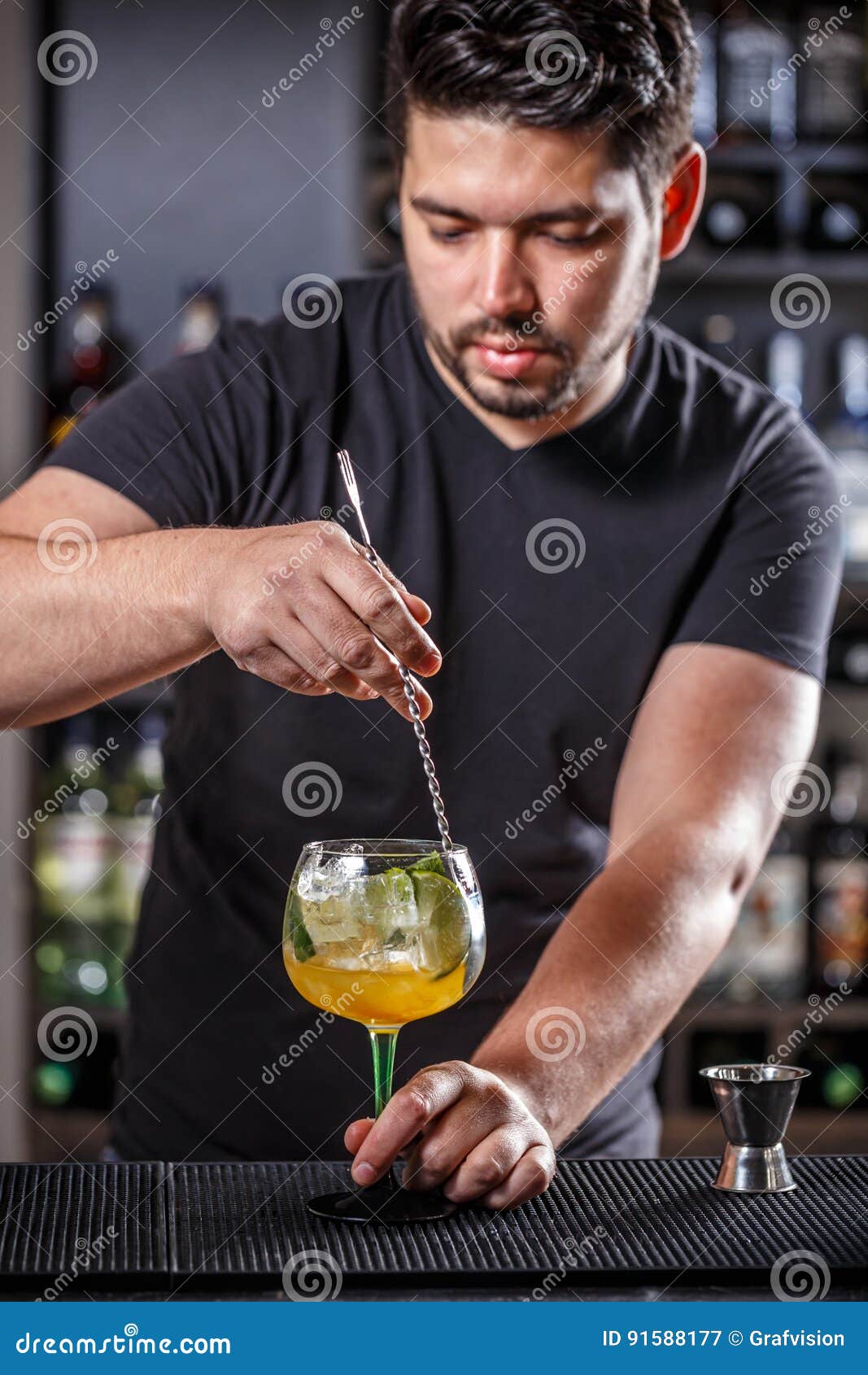 Bartender is Stirring Cocktail Stock Image Image of counter, party