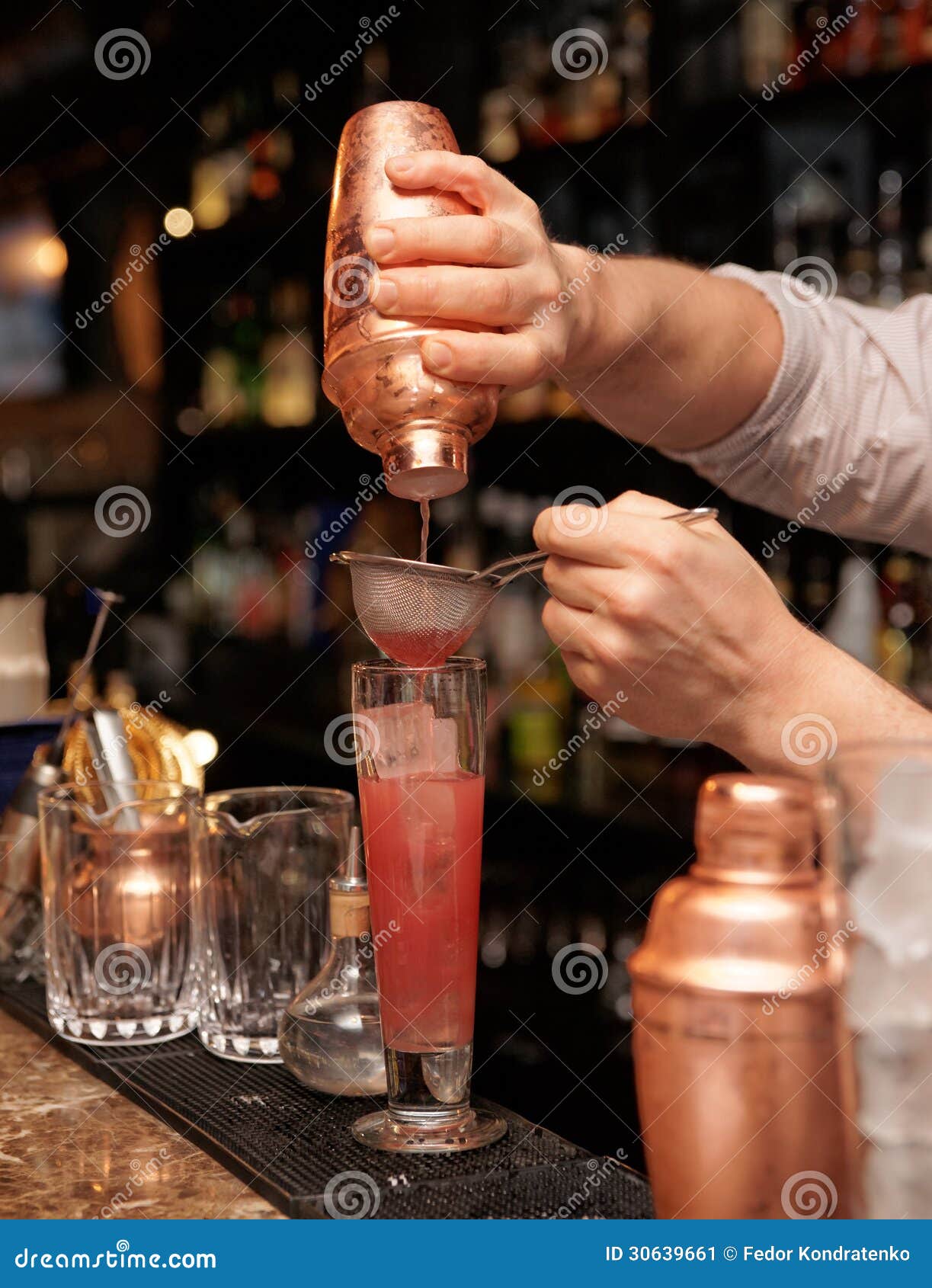 Bartender is Straining Cocktail Stock Image Image of night, pouring
