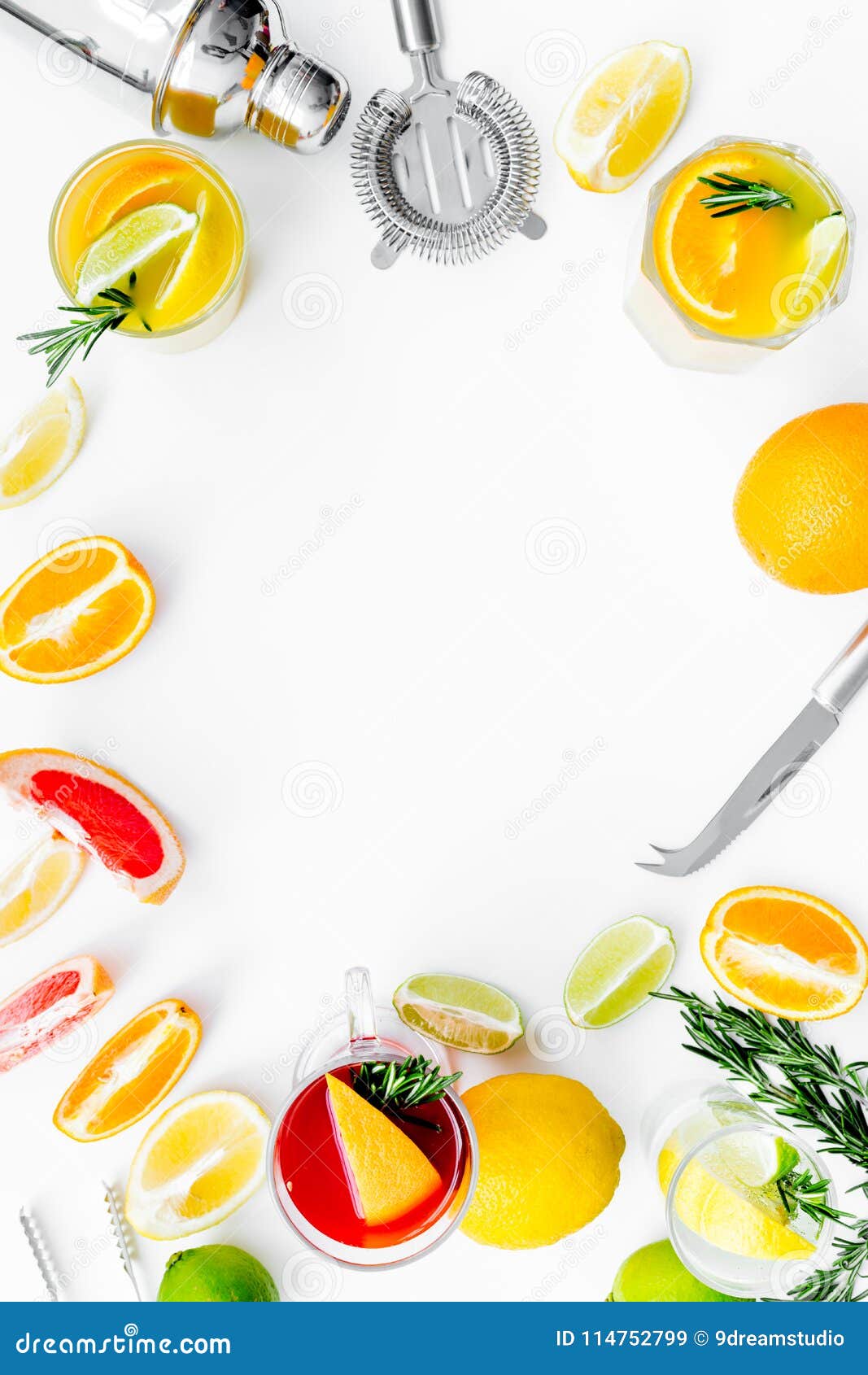 Download Bartender Workplace For Make Fruit Cocktail With Alcohol. Shaker, Strainer And Other Bar Tools ...