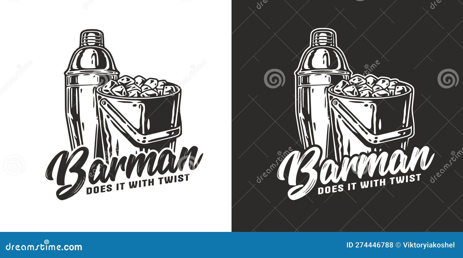 Bartending Design with Shaker and Ice for Cocktail Bar and Bartender or