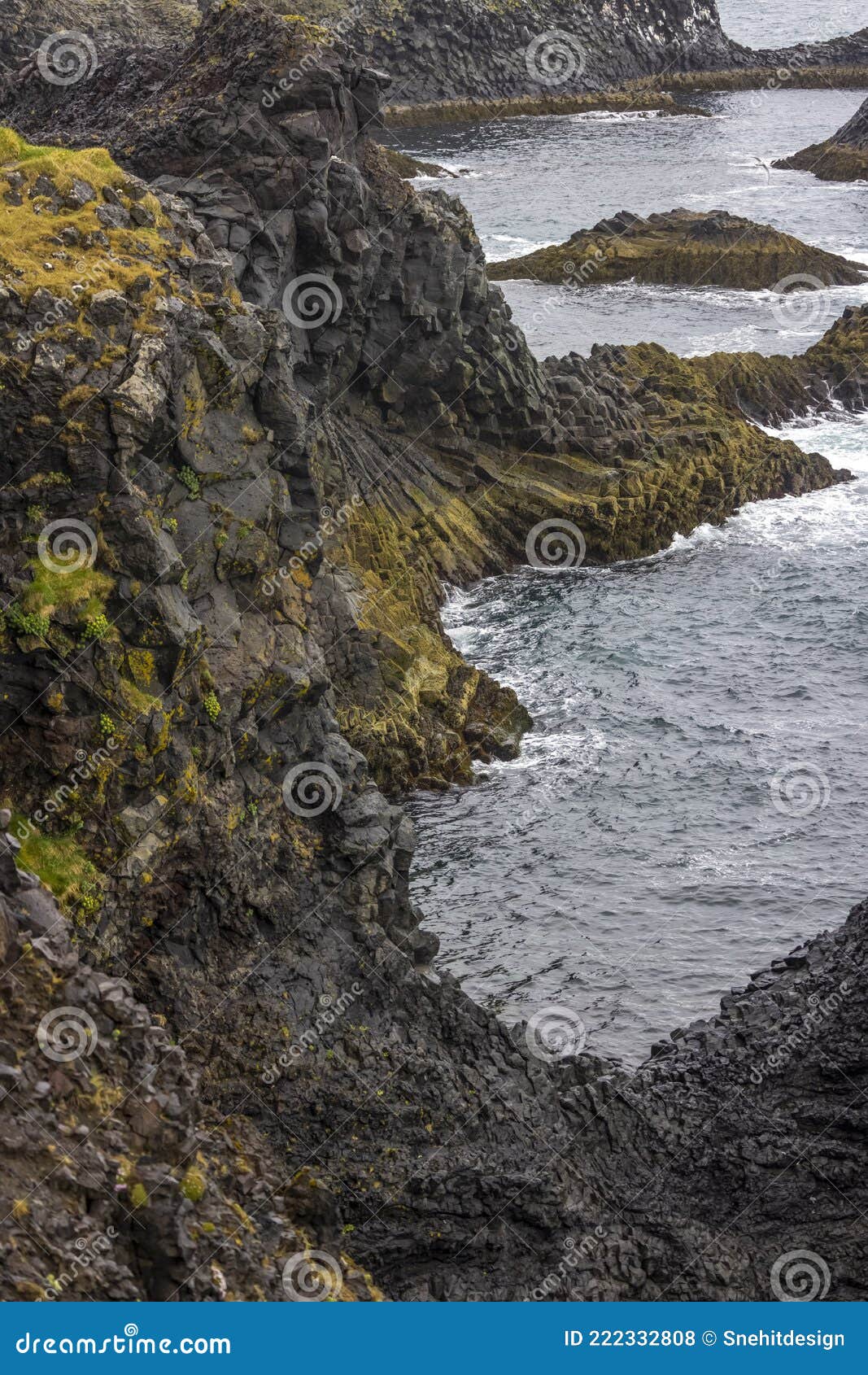 basalt rock formations at west coast in iceland