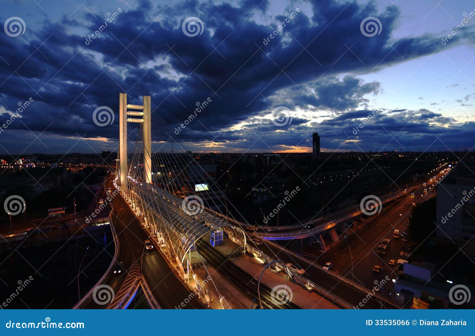 basarab bridge at twilight in bucharest city