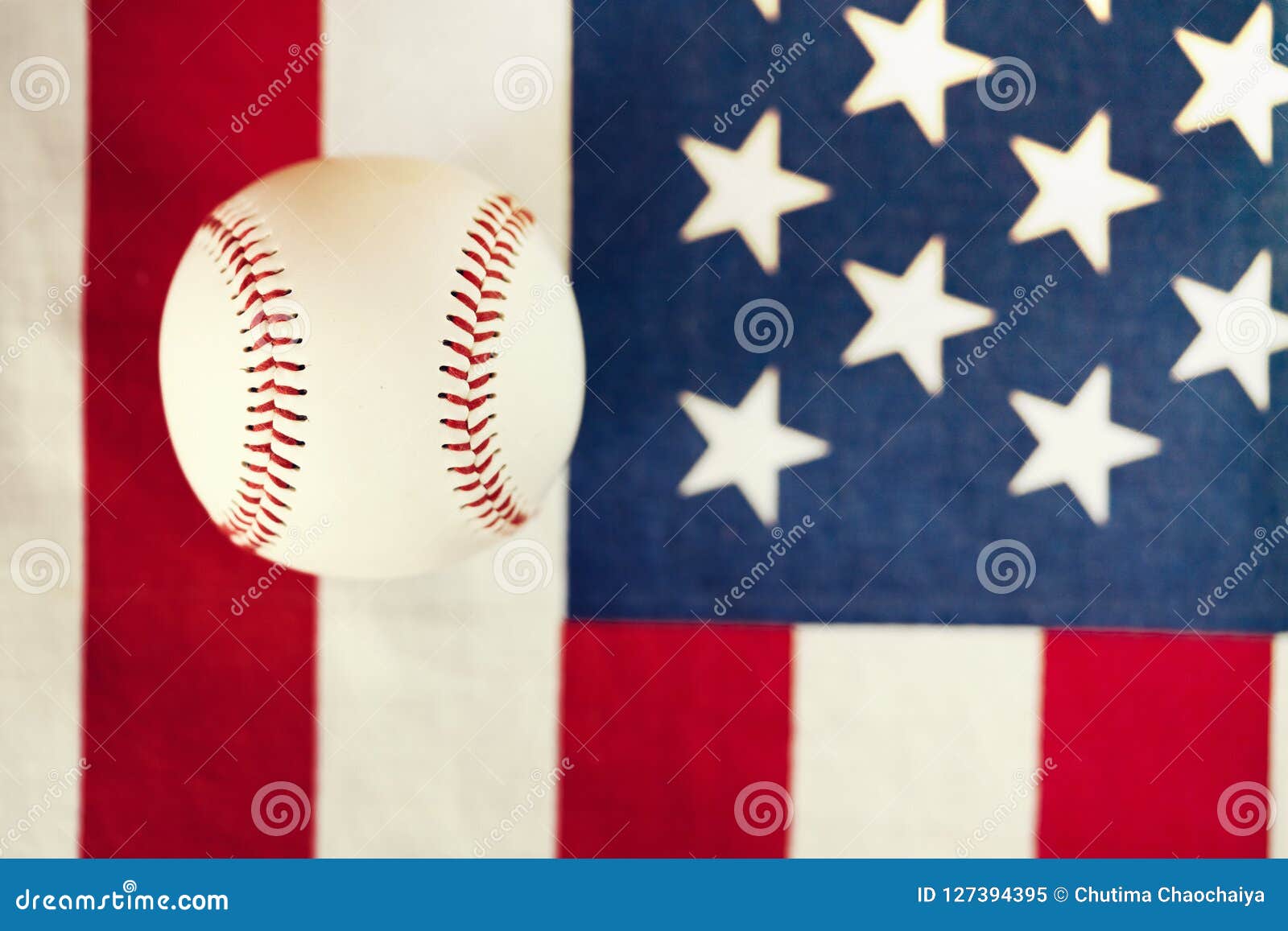 Baseball With American Flag In The Background Stock Image - Image of