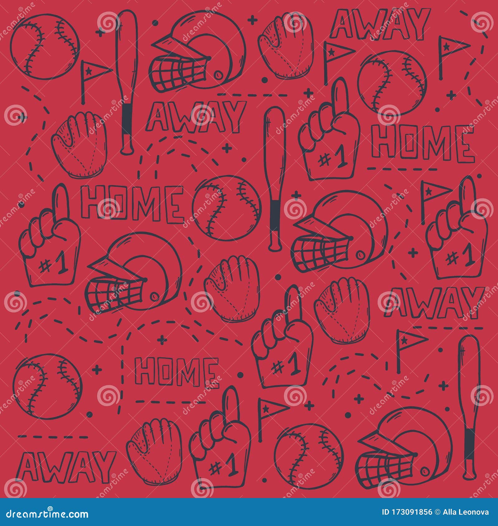 Baseball Background with Hand Draw Doodle Elements. Template Design