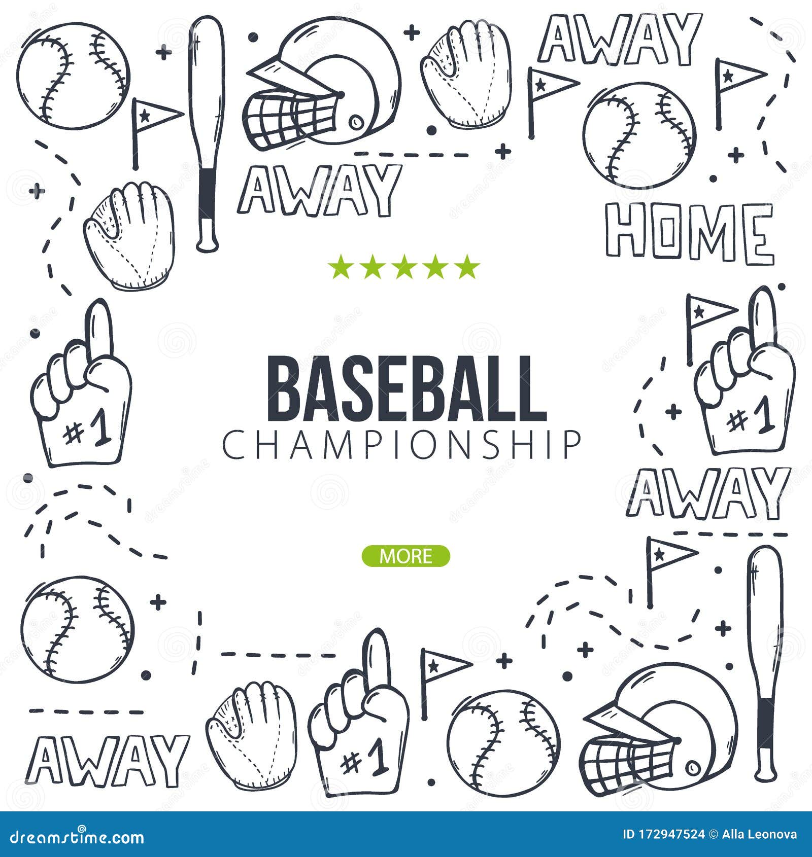 Baseball Background with Hand Draw Doodle Elements. Template Design