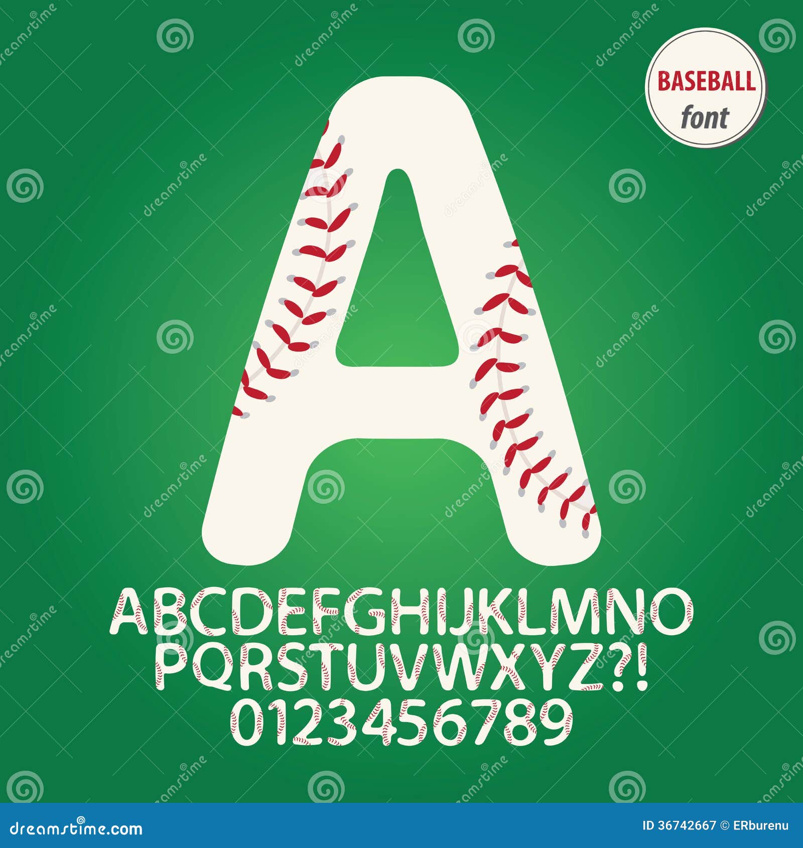baseball ball alphabet and digit 
