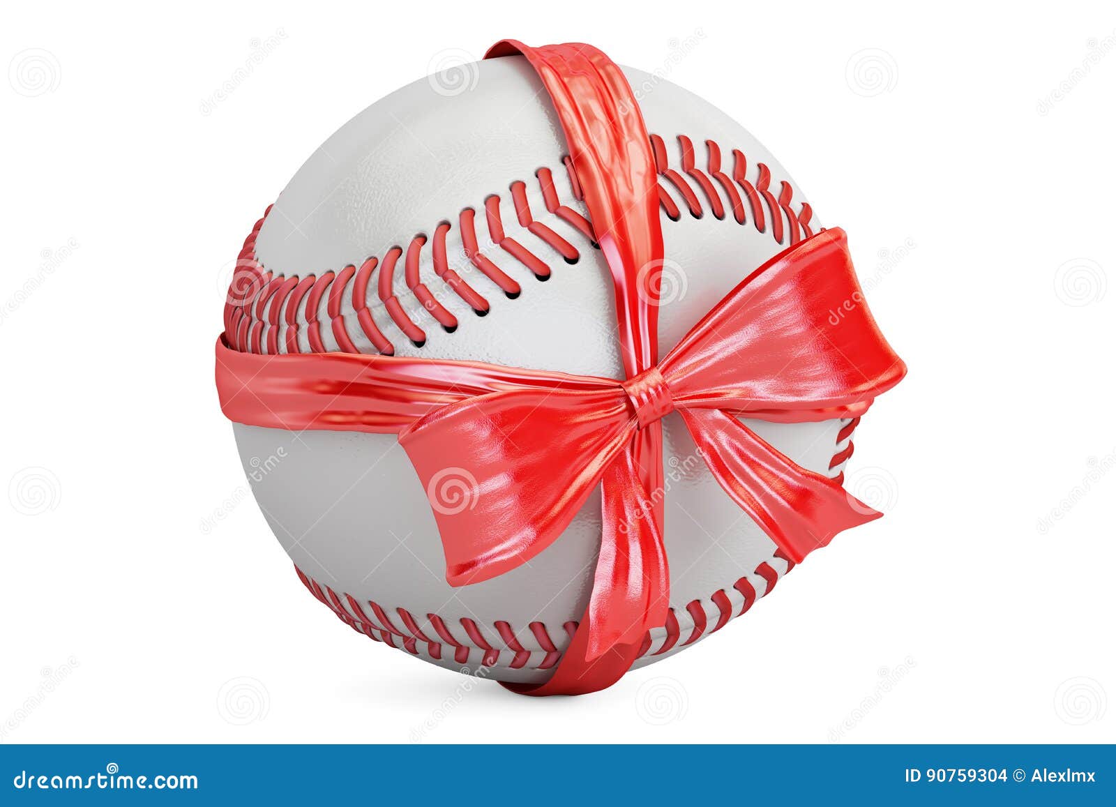 Baseball Ball with Bow and Ribbon, Gift Concept. 3D Rendering Stock