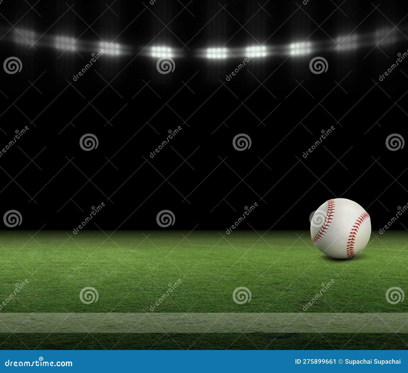 Baseball Ball on a Grass Field with Stripe and Black Background Under