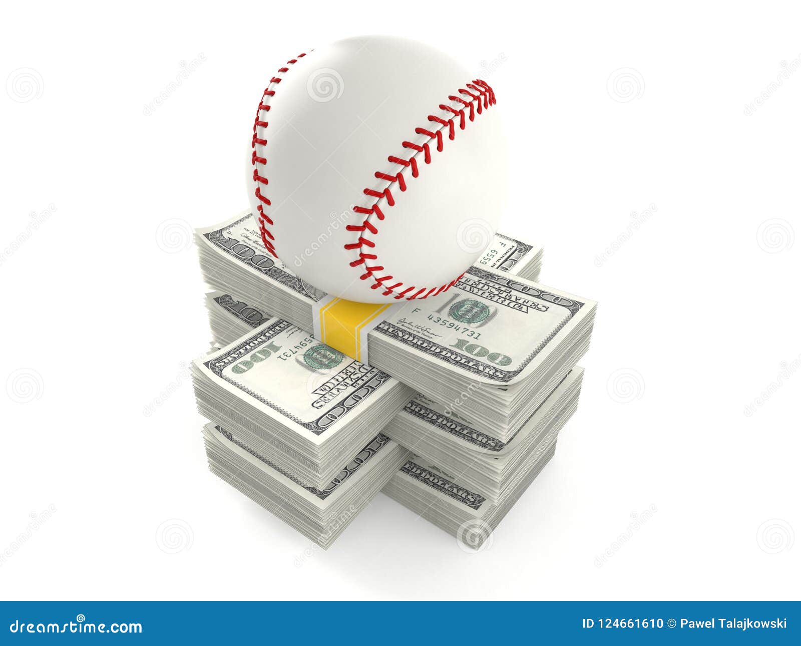 Baseball Ball on Stack of Money Stock Illustration Illustration of