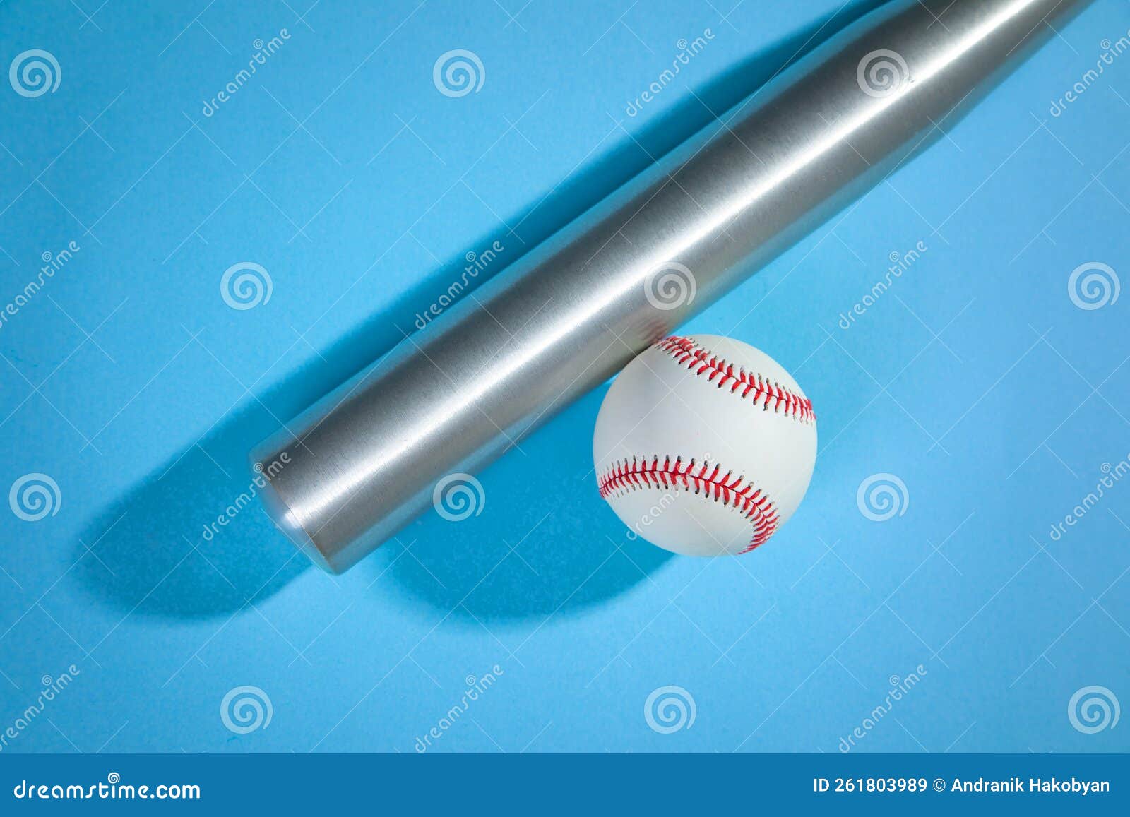 Baseball Bat and Baseball on the Blue Background Stock Image Image of