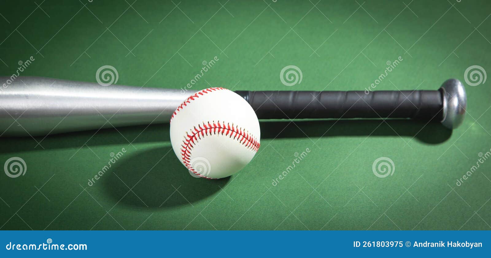 Baseball Bat and Baseball on the Green Background Stock Image Image