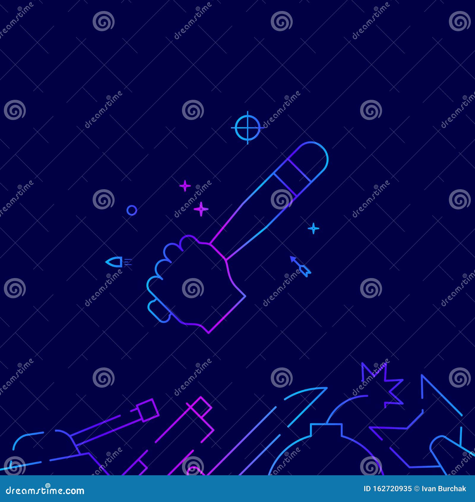 baseball bat, baton in hand  gradient line icon,  on a dark blue background. related bottom border