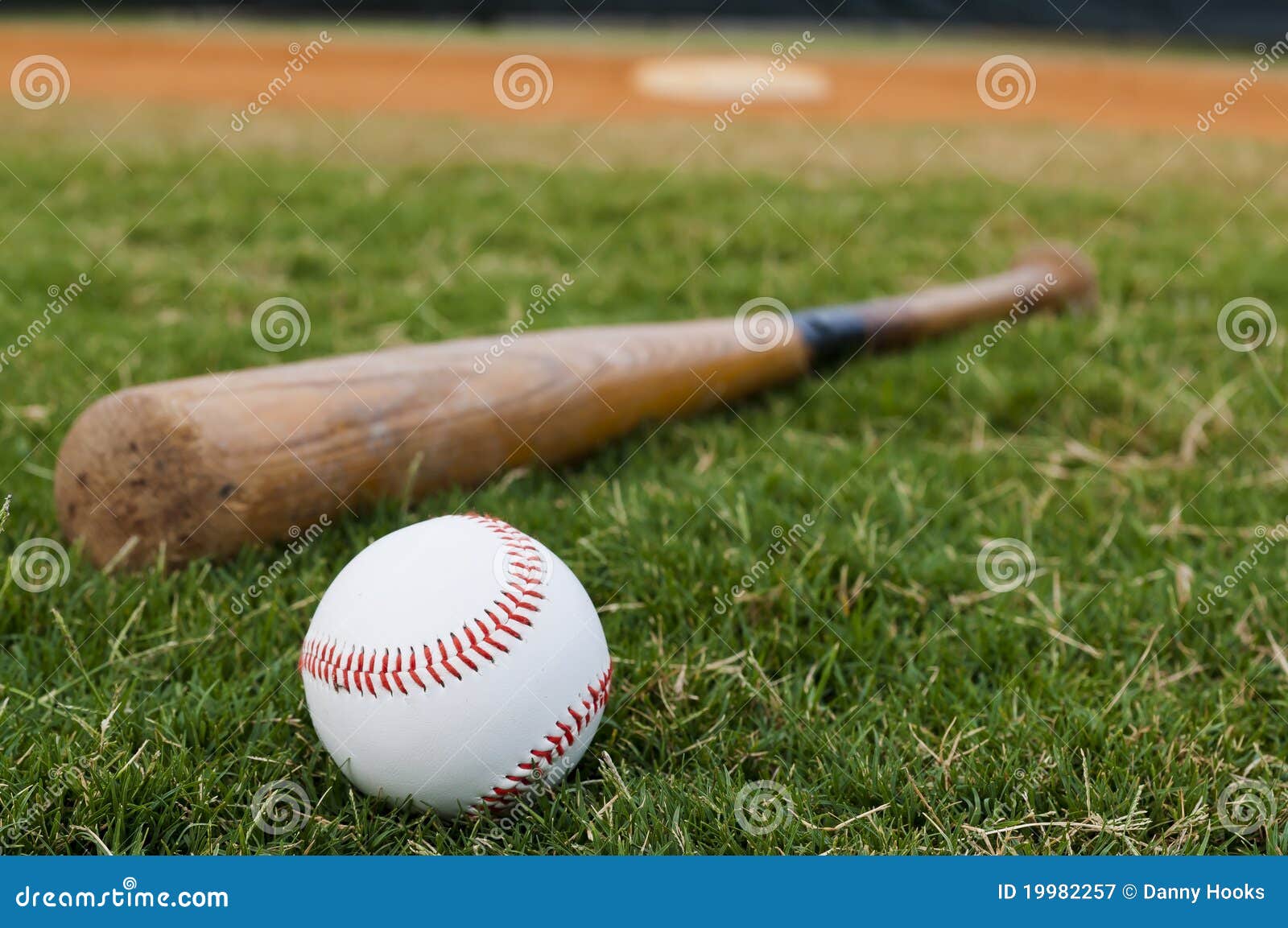 baseball and bat on field