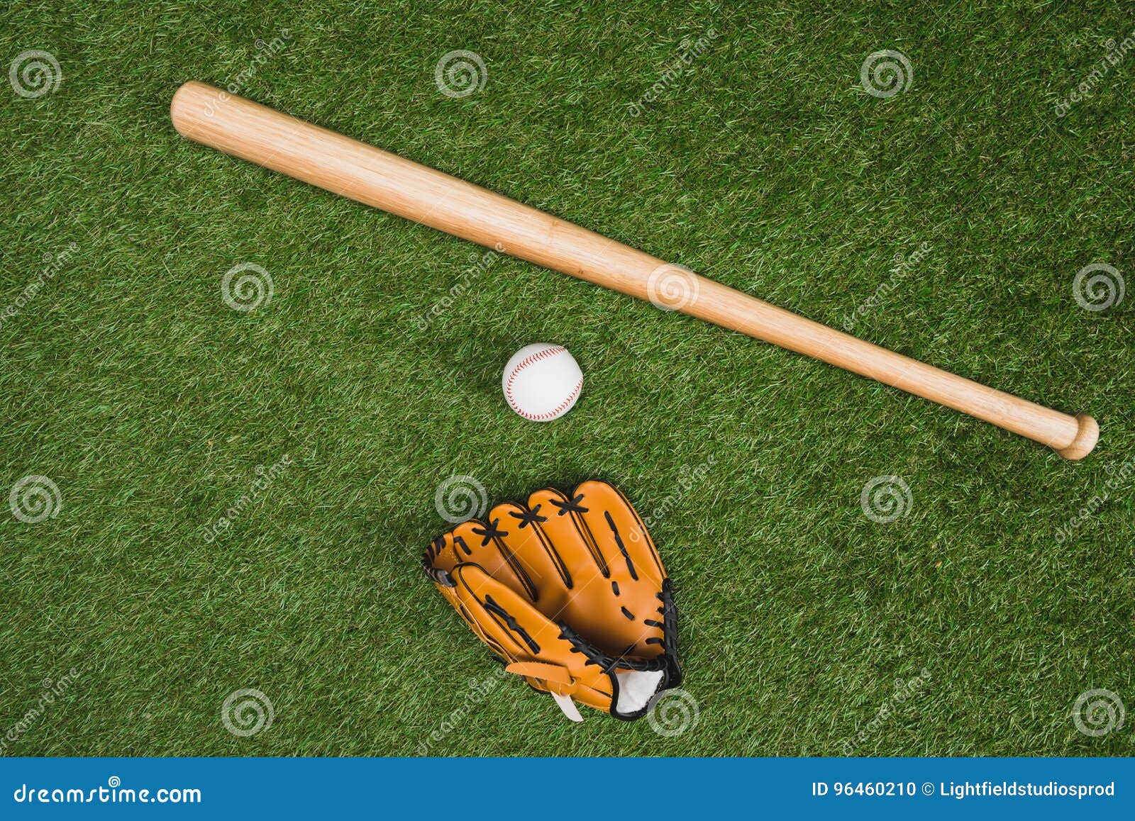 Baseball Bat with Glove and Ball on Green Grass Stock Photo Image of