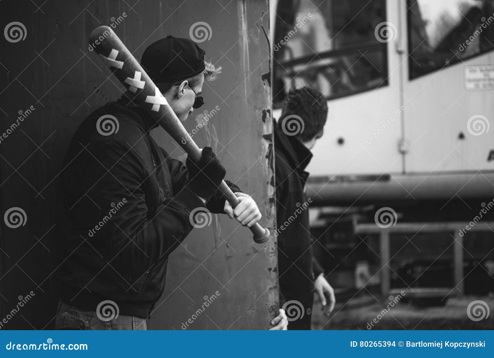 Hooligan Ready To Attack with Baseball Bat Ttack Stock Photo Image of