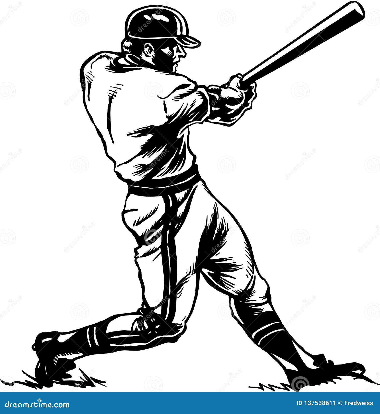 Baseball Player Batter Hitting Ball B&W Clipart Digital Download