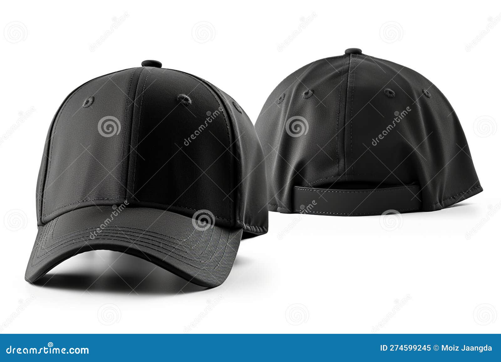 Baseball Black Cap, Front Views Isolated on White Background Stock ...