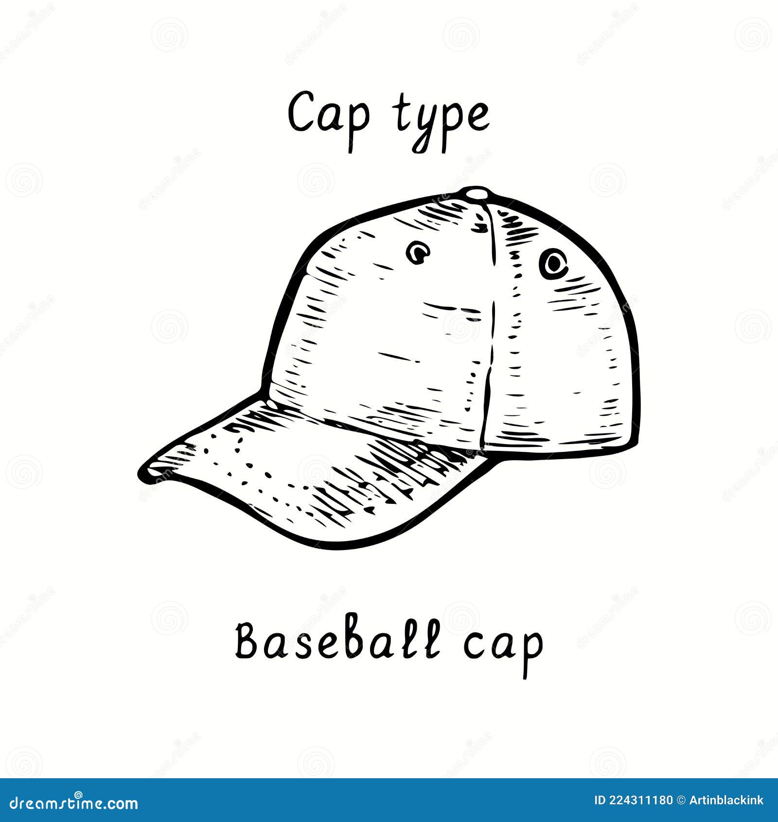 Baseball Cap. Ink Black and White Doodle Drawing Stock Vector ...